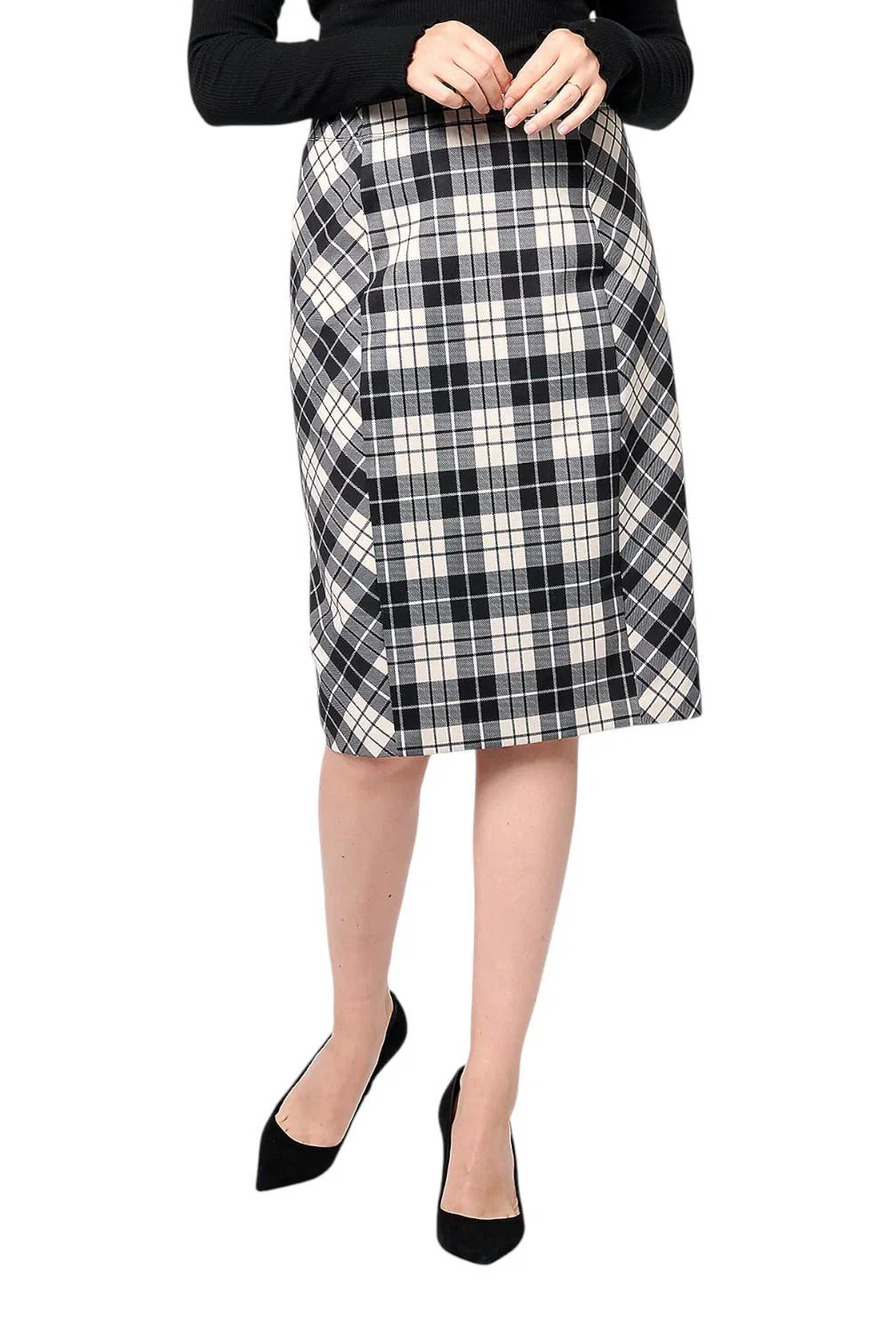 Susan Graver Women's Printed Knit Pull-On Pencil Skirt Ivory/Black - Regular